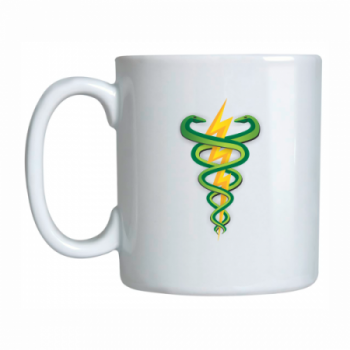 caneca branca com o logotipo da fisioterapia nas cores originais
