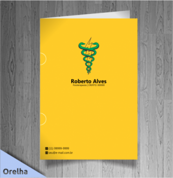 pasta de papel amarela com logotipo fisioterapia